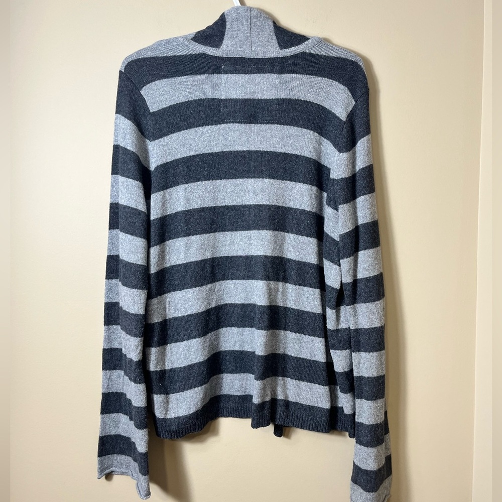 American Eagle XXL Striped Open Front Cardigan Cotton Angora Blend Gray Cozy - Picture 2 of 6